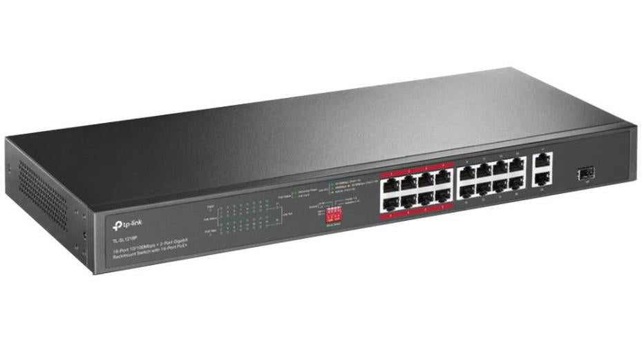 16 Port Fast Ethernet PoE Rackmount Switch with 2 Gigabit Ports & Combo SFP Slot - TL-SL1218P
