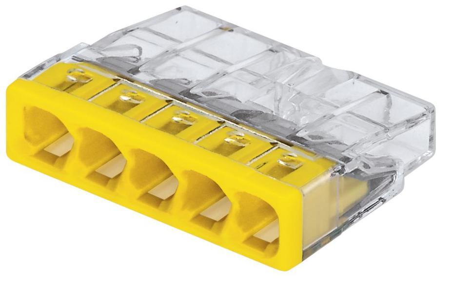 5 Way PUSH WIRE® splice connector, 12AWG - 20AWG, 4mm, Yellow - 2773-405