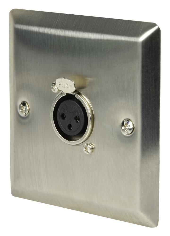 1 Gang Brushed Steel XLR Wallplate, 1x XLR Socket - 123.316UK