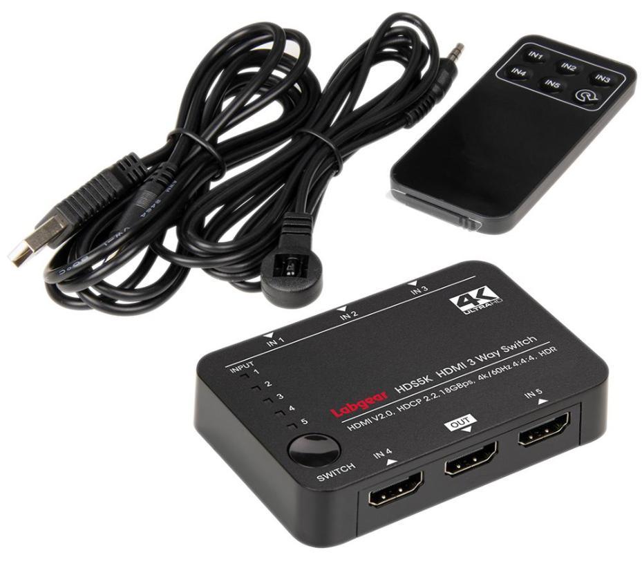 5 Way 4K HDMI Switch with IR - HDS5K
