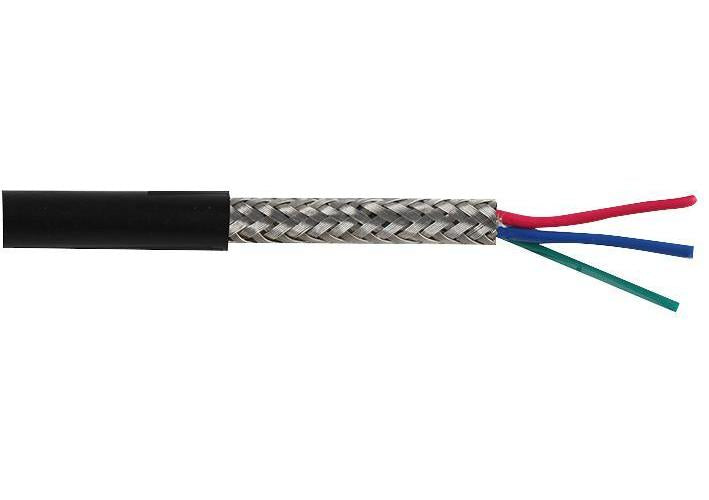 16-2-3A 3 Core Screened Cable, 0.2mm, Black, 100m - PELB0691
