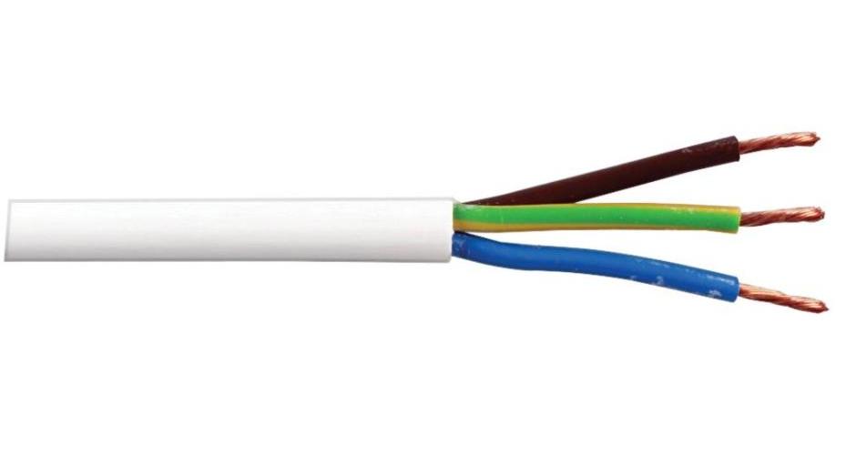 3093Y 3-Core Heat-Resistant Mains Cable, 0.75mm, 6A, White, 50m - PELB0824