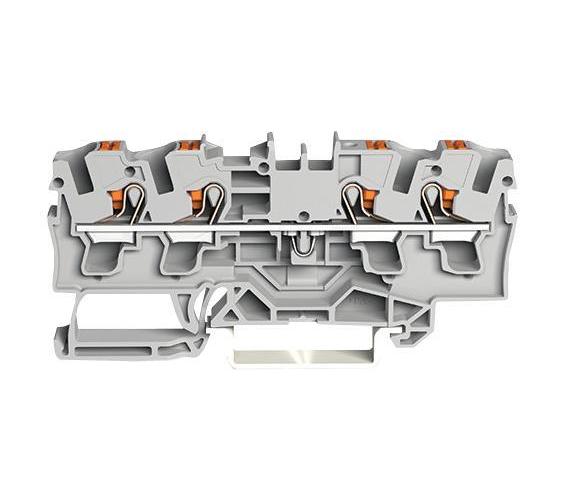 4 Conductor Through Terminal Block with Push Button and Test Port, 800V, 32A, 20AWG to 12AWG, DIN Rail, Grey - 2204-1401