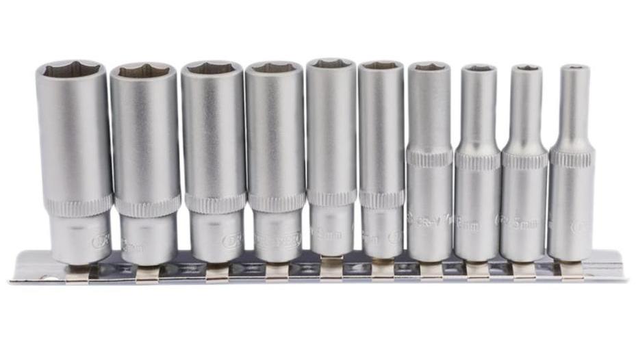 1/4" Square Drive Deep Sockets on Metal Rail, 10 Piece - 16399