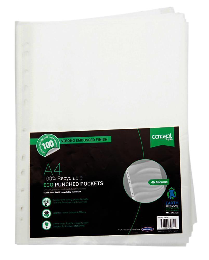 100% Recyclable A4 Punched Plastic Wallets, 100 Pack - W2128341