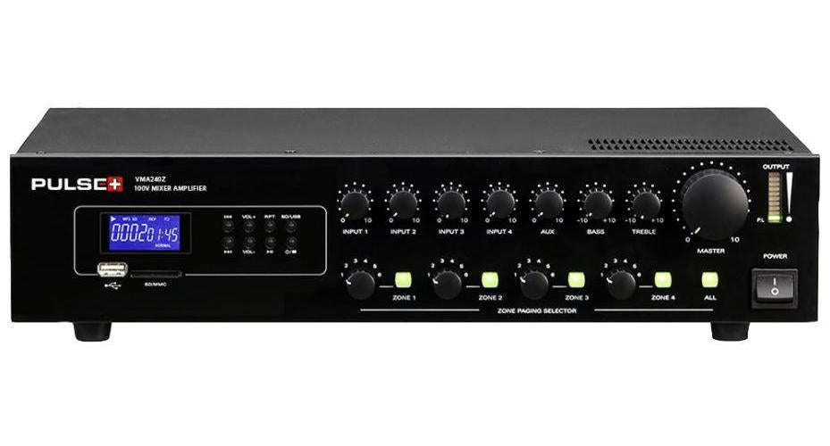 4 Zone 240W 100V PA Mixer Amplifier with USB/SD Media player - VMA240Z