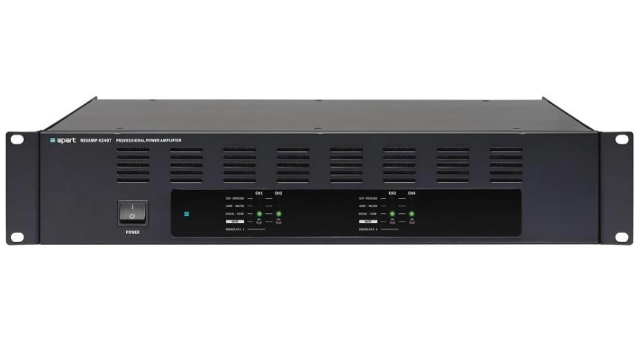 4 Channel 480W Stereo Power Amplifier 35-100V/4R/8R, 2U Bridgeable - UK-REVAMP4240T