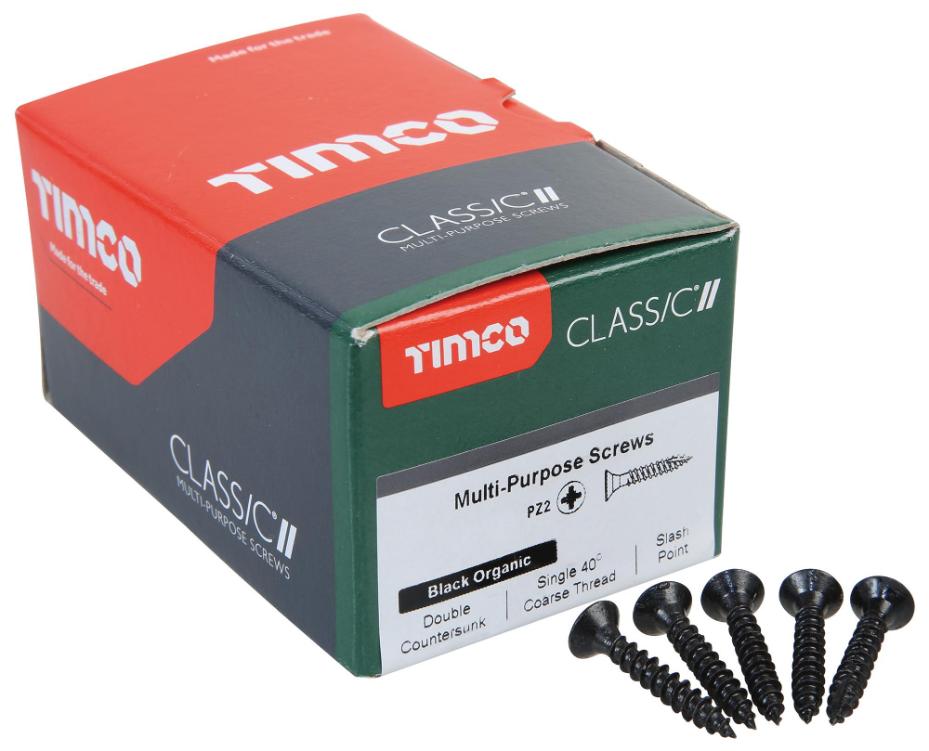 4mm x 25mm Black Countersunk Pozidriv Classic Multi-Purpose Screws, 200 Pack - 40025CLAB