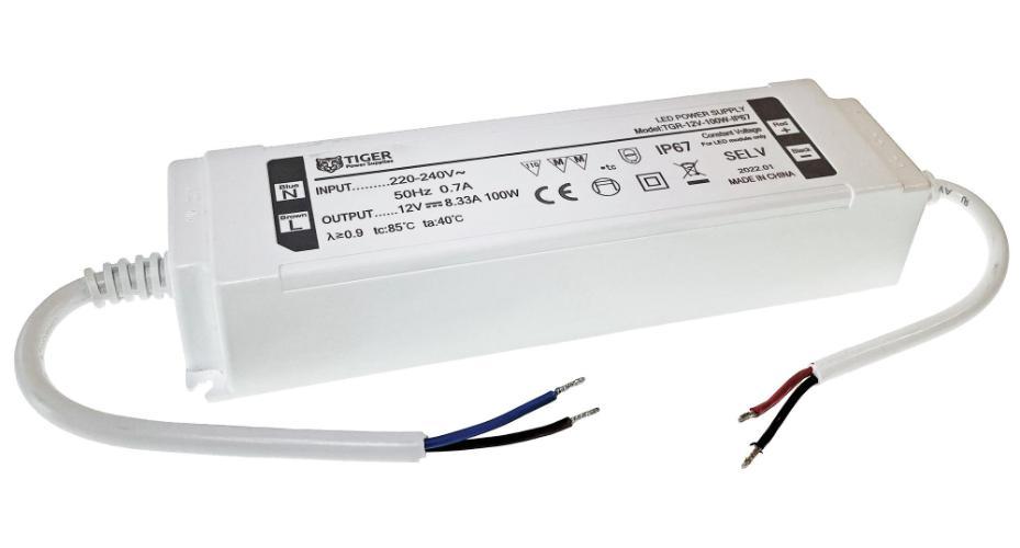 12V, 8.33A, 100W, Constant Voltage LED Driver, IP67 - TGR-12V-100W-IP67