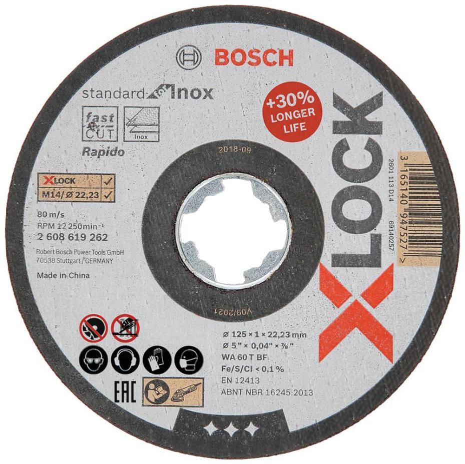 5" (125mm x 1mm x 22.23mm) Angle Grinder X-LOCK Inox Cutting Disc - 2608619262