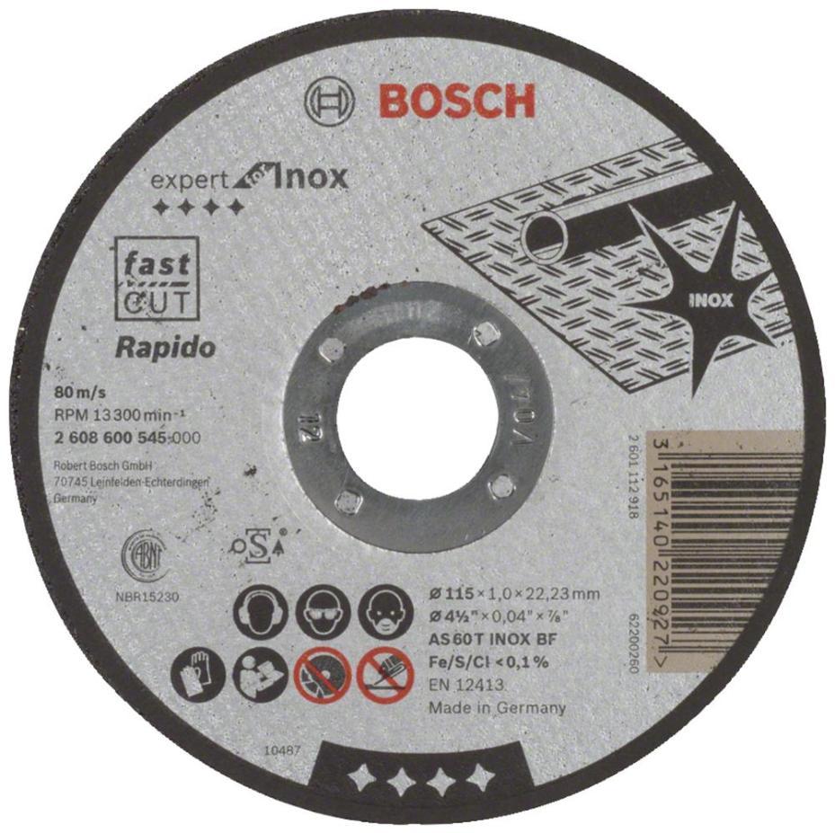 4 1/2" (115mm x 1mm x 22.23mm) Angle Grinder Expert for Inox Rapido Cutting Disc - 2608600545