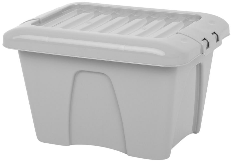 14L Home Upcycled Storage Box with Lid, Soft Grey - 235mm x 275mm x 390mm - 444575