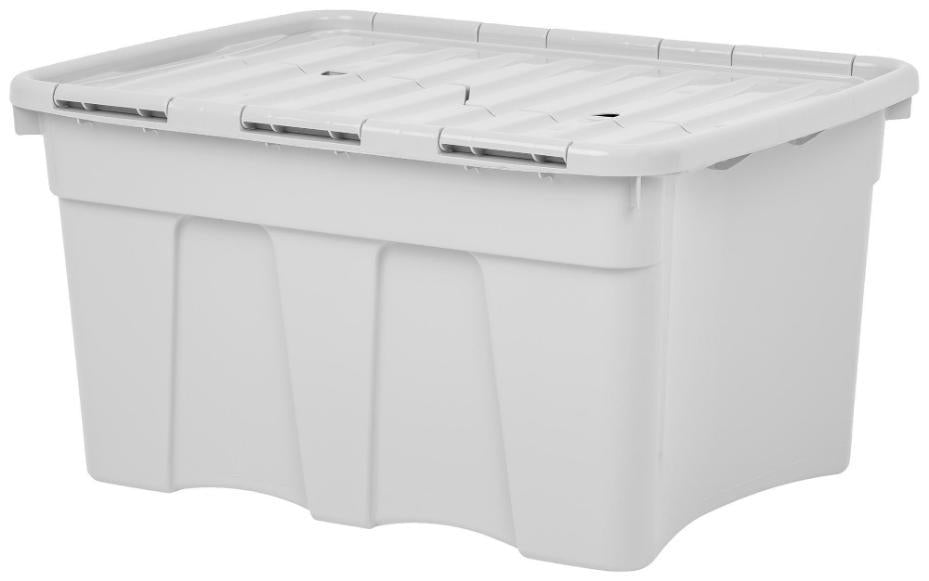 54L Upcycled Croc Box with Hinged Lid, Soft Grey - 310mm x 435mm x 600mm - 444750