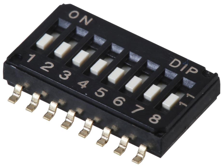 DIP Switch, Slide Actuator, 8 Way, Half Pitch, SPST, 24V DC, 25mA, SMD - MCDHA-08TQR
