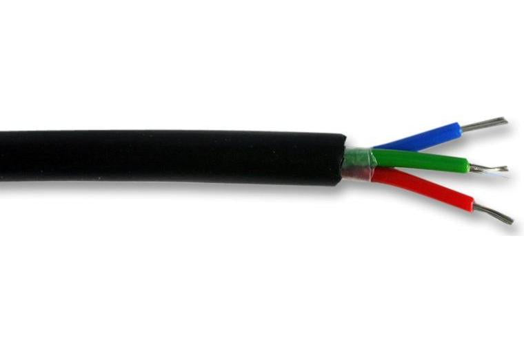 16-2-3A 3-Core Unscreened Cable, 0.2mm, Black, 100m - PPB0126