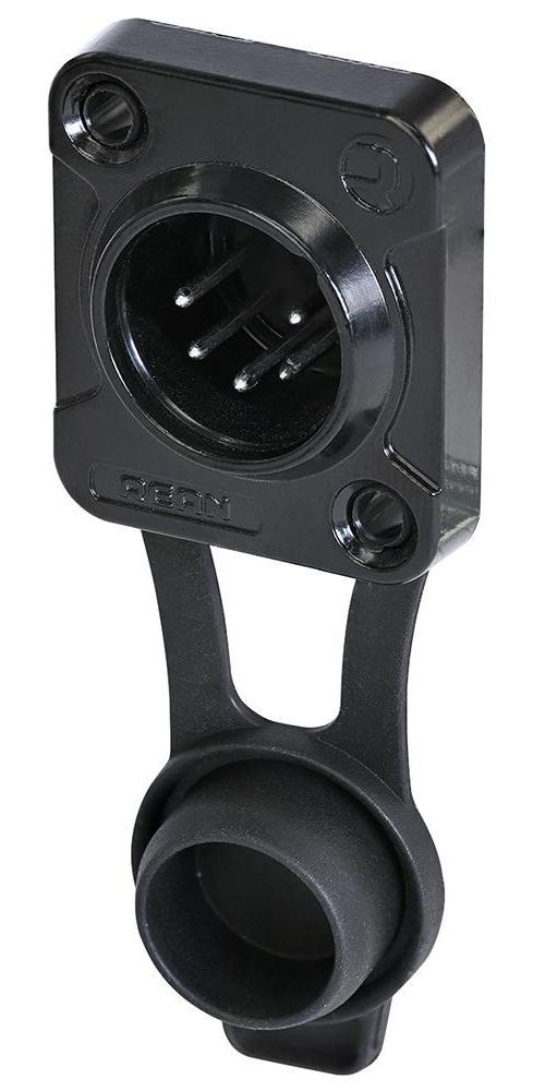 5 Pole Front Panel Mount XLR Plug, D Size, IP65, Black, Tin Plated Contacts - RRX5M-Z-001-0