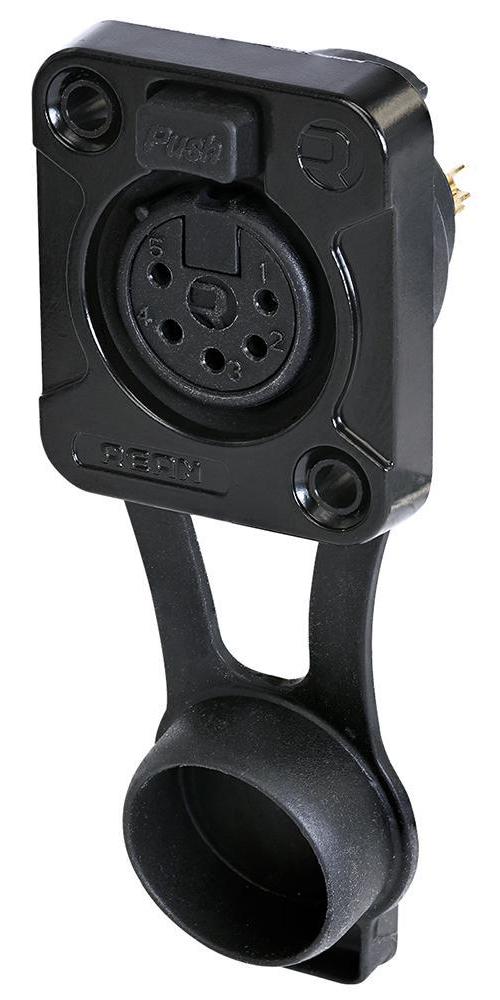 5 Pole Front Panel Mount XLR Socket, D Size, IP65, Black, Gold Plated Contacts - RRX5F-Z-002-0