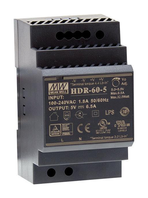 48V, 1.25A, 60W, AC/DC DIN Rail Power Supply - HDR-60-48
