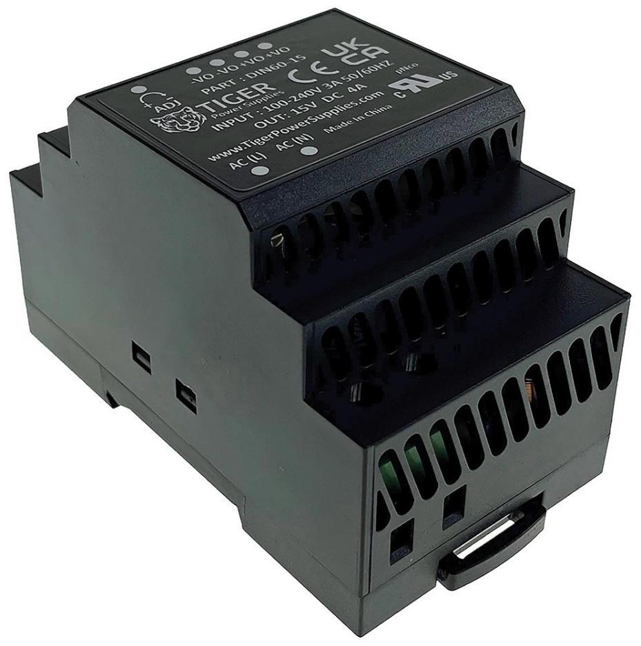 15V, 4A, 60W, AC/DC DIN Rail Power Supply - DIN60-15