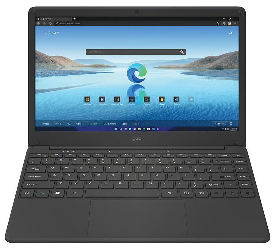 14.1" GeoBook 140 GE349 HD Laptop Dual Core Intel Celeron 4GB 64GB Win 11 Home S Mode, Black - GE349