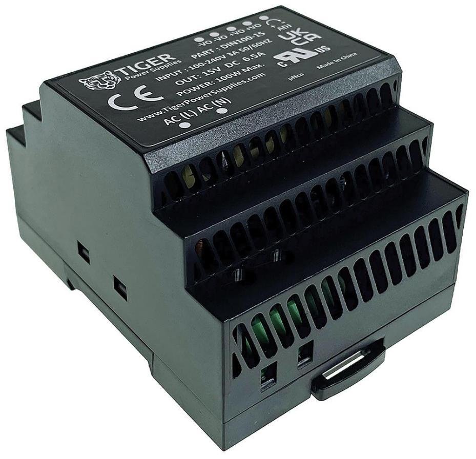 15V, 6.5A, 100W, AC/DC DIN Rail Power Supply - DIN100-15