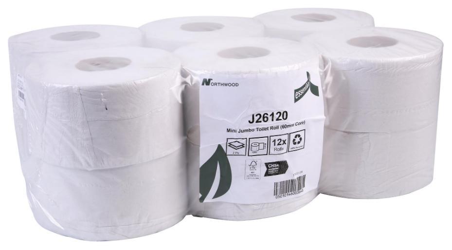 120m 2ply Mini Jumbo Toilet Roll, 12 Pack - J26120