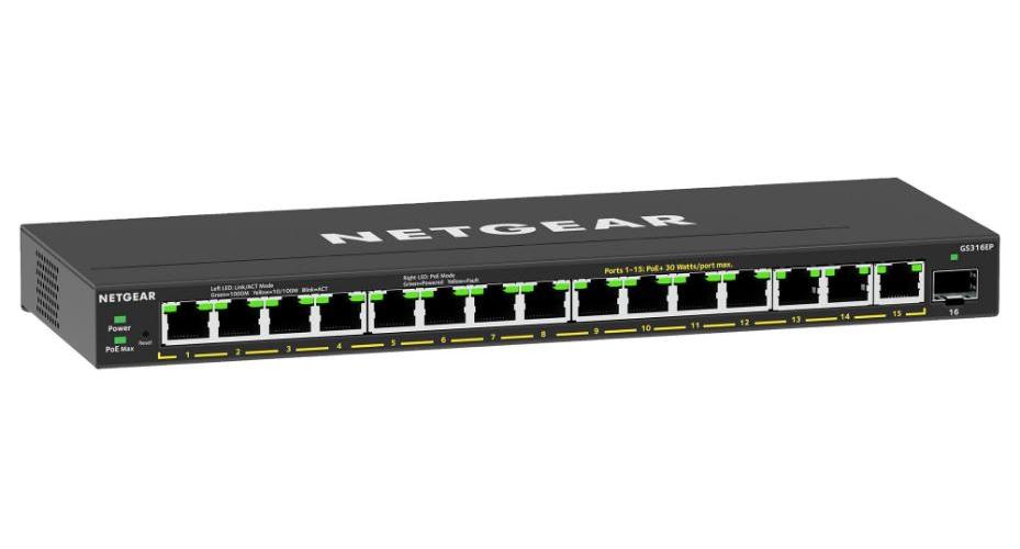 15 Port PoE+ Ethernet Plus Gigabit Managed Switch with SFP Slot, 180W PoE Budget - GS316EP-100UKS