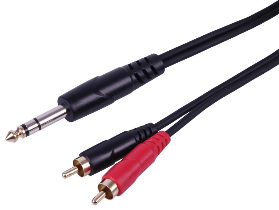 6.35mm 1/4" Stereo Jack to 2x RCA Phono Male Lead, 1m - PLS00774