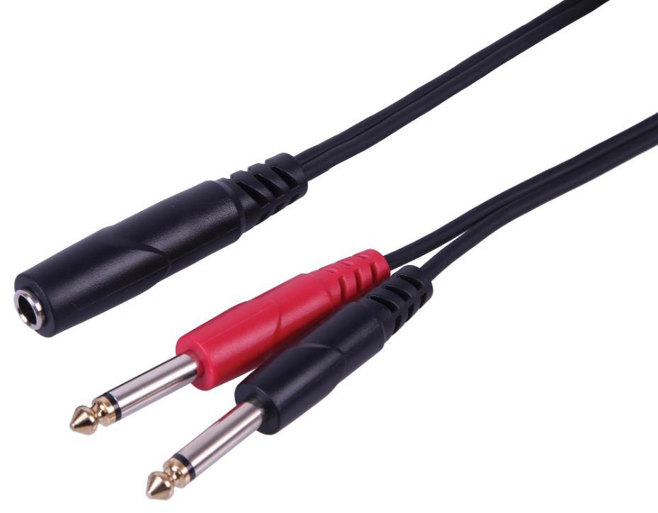 6.35mm Stereo Jack Socket to 2x 1/4" Mono Jack Plugs, 0.3m - PLS00795