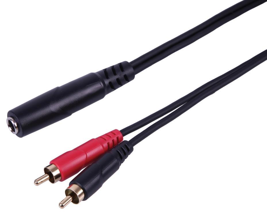 6.35mm Stereo Jack Socket to 2x RCA Phono Plugs, 1m - PLS00934