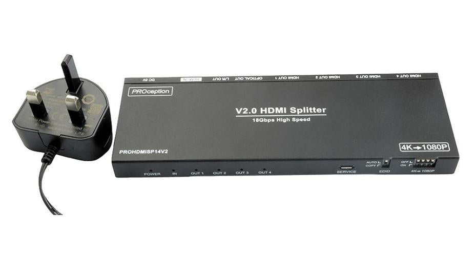 4-Way HDMI Splitter V2.0, HDCP2.2, 4K@60Hz - PROHDMISP14V2