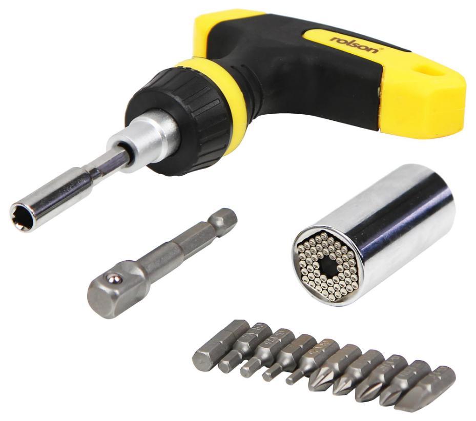 Ratchet T-Handle Screwdriver, Screwdriver Bits & Universal Socket, 14 Piece - 28234
