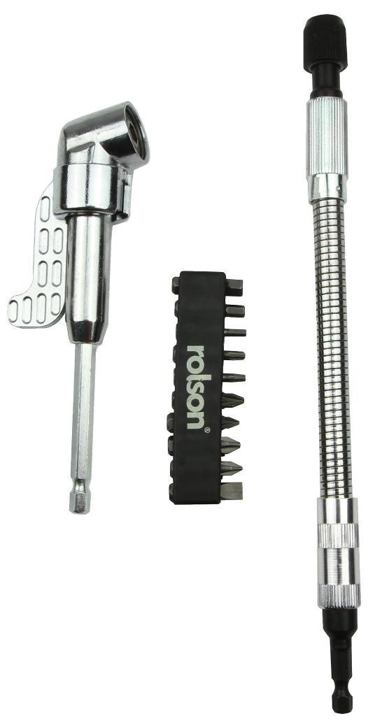 1/4" Flexible Shaft Screwdriver Bit Holder, Offset Right Angled Screwdriver Bit Holder & 10x Screwdriver Bits - 30312