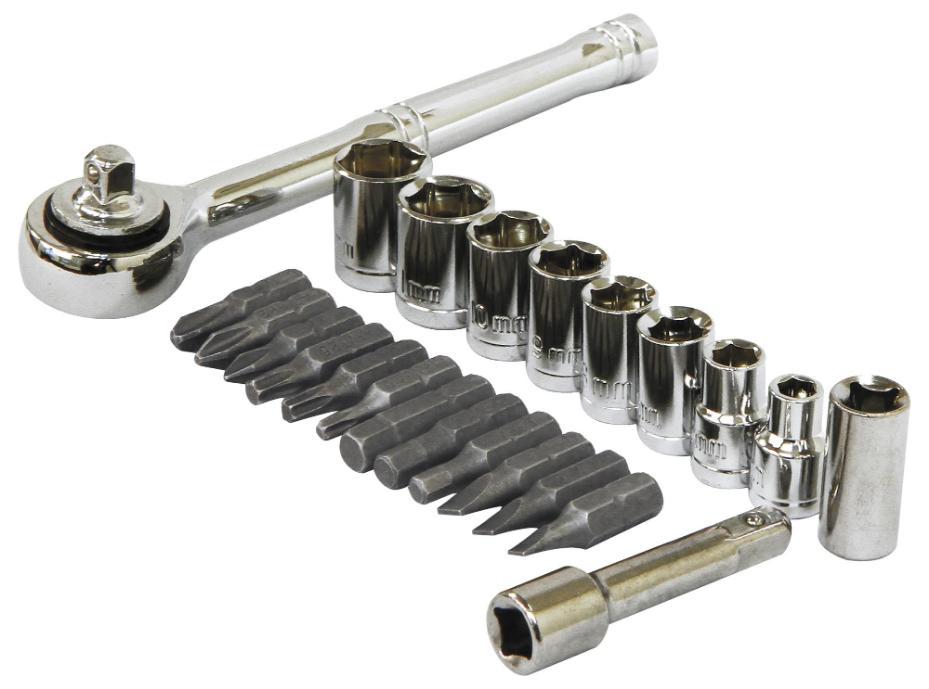 Ratchet, Socket & Screwdriver Bit Set, 23 Piece - 36099