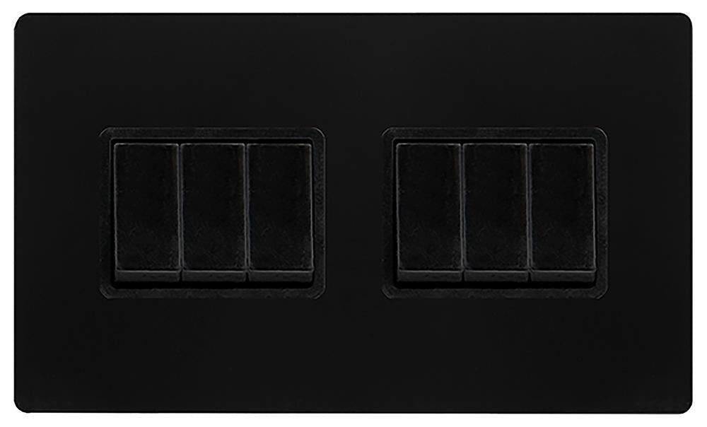 Light Switch, 6 Gang, 2 Way, 10AX, Black - SFBK105BK