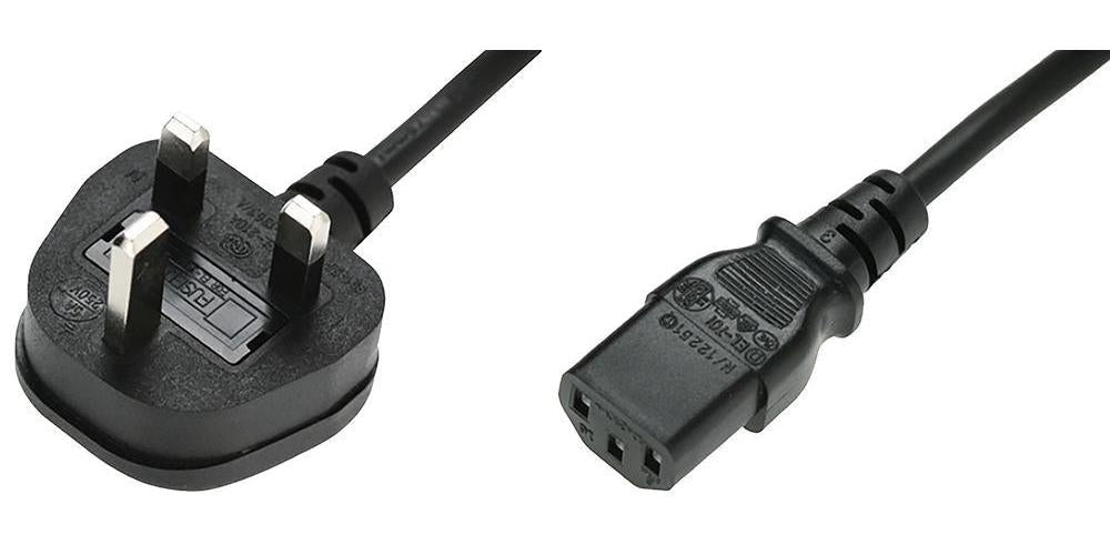 13A UK Plug to IEC C13 Mains Lead, 5A, 3m, Black - PC152
