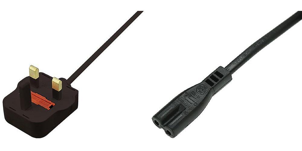 13A UK Plug to IEC C7 Mains Lead, 3A, 2m, Black - PC808