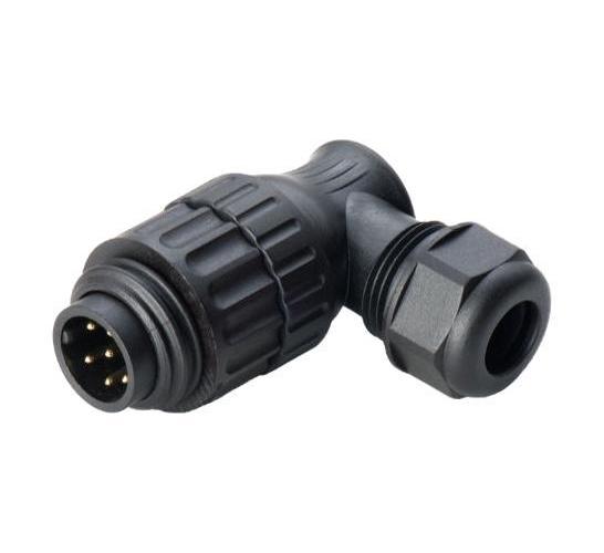 6 Pole Circular Inline Connector Right Angle Plug, IP67, Solder Terminals, 7mm to 12mm Cables - MP007709