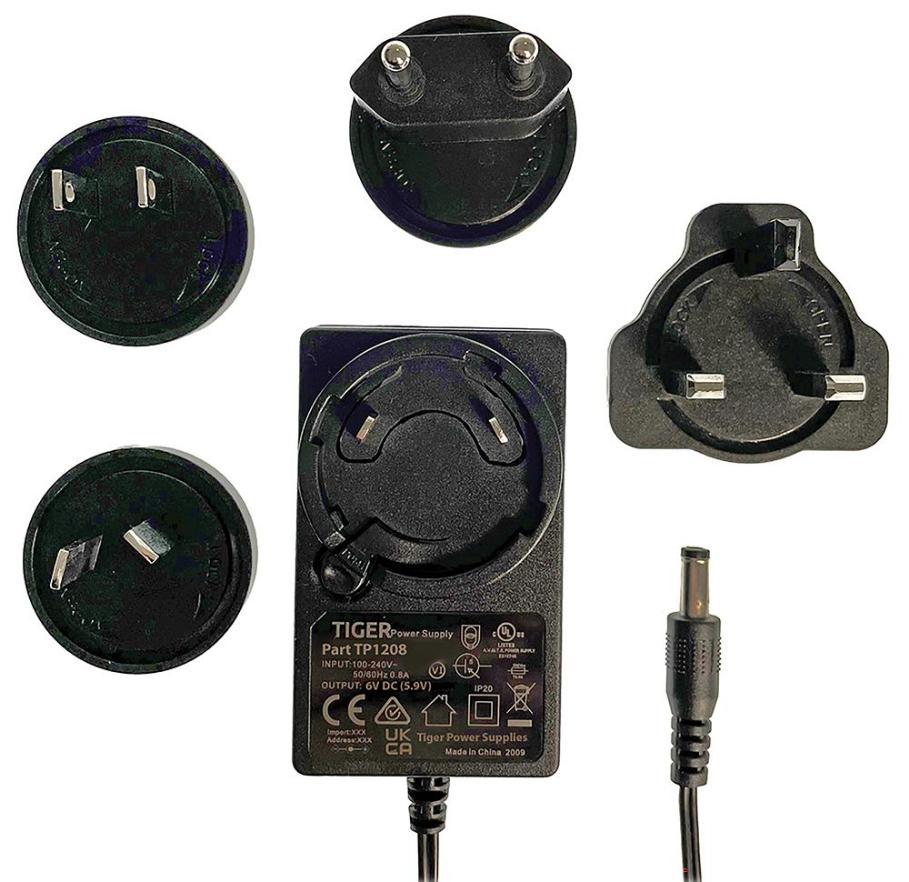 International Interchangeable Plug In Power Supply, 6V DC, 3A, 18W, 2.1mm Plug - TP1208