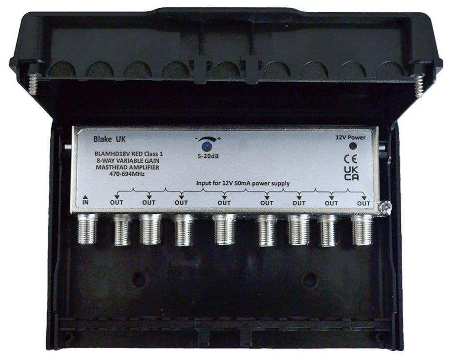 RED Class 1 Variable Gain UHF Masthead Amplifier, 8 Way - BLAMHD18V