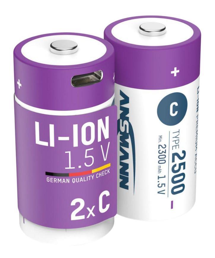 Lithium C Batteries with USB-C Charging, 2 Pack - 1313-0004