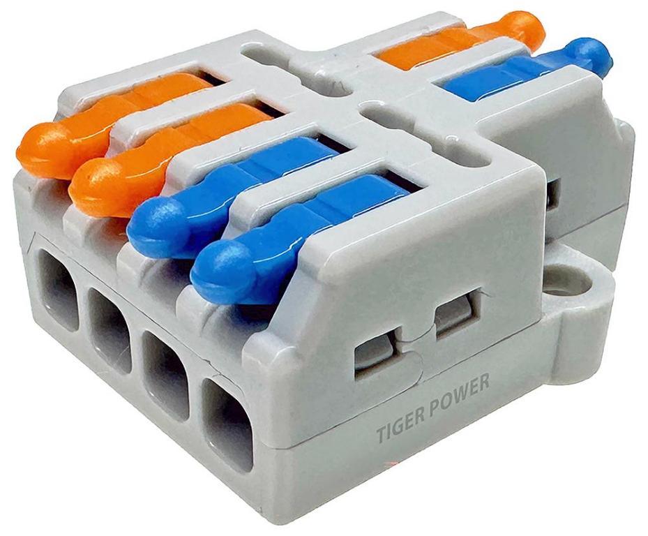 2 Way In, 4 Way Out Quick Wire Inline Splice Connector Splitter, 32A, 250V AC - TGR-QC-2-4