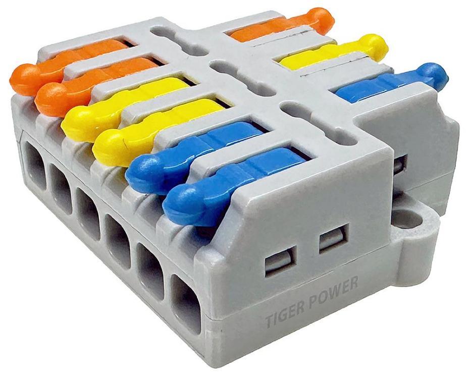 3 Way in, 6 Way Out, Quick Wire Splice Connector Splitter, 32A, 250V AC - TGR-QC-3-6