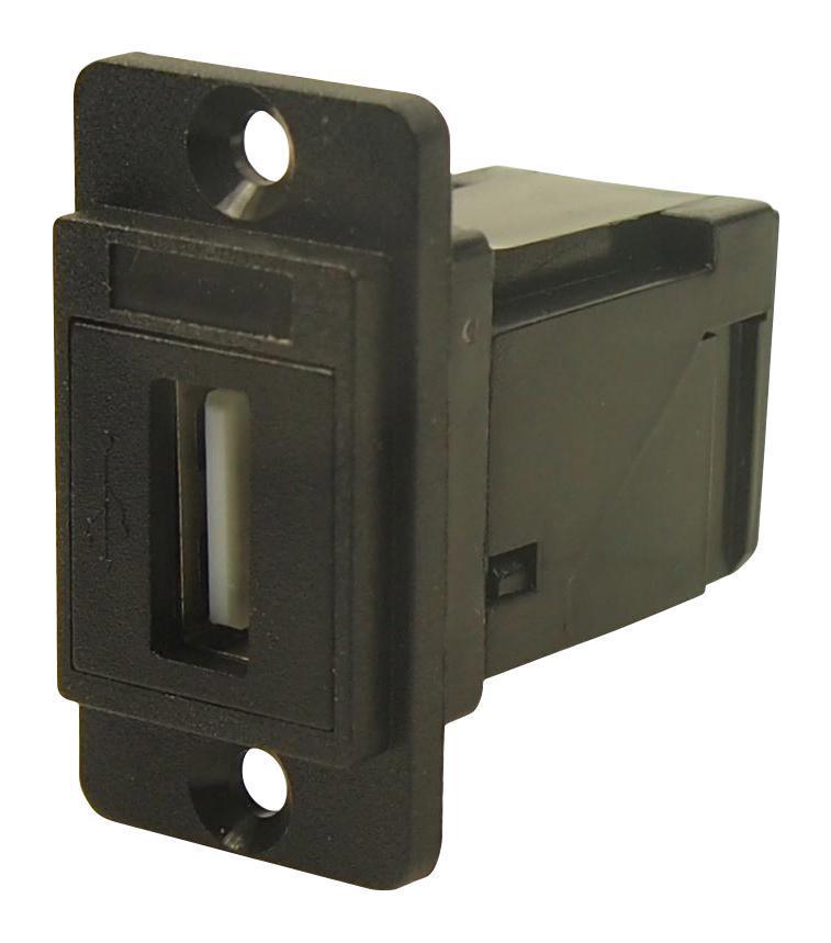 Dual Entry Slim USB 2.0 Type A Socket to USB 2.0 Type A Right Angle Socket, Black, Plastic Frame, CSK Holes - CP30754