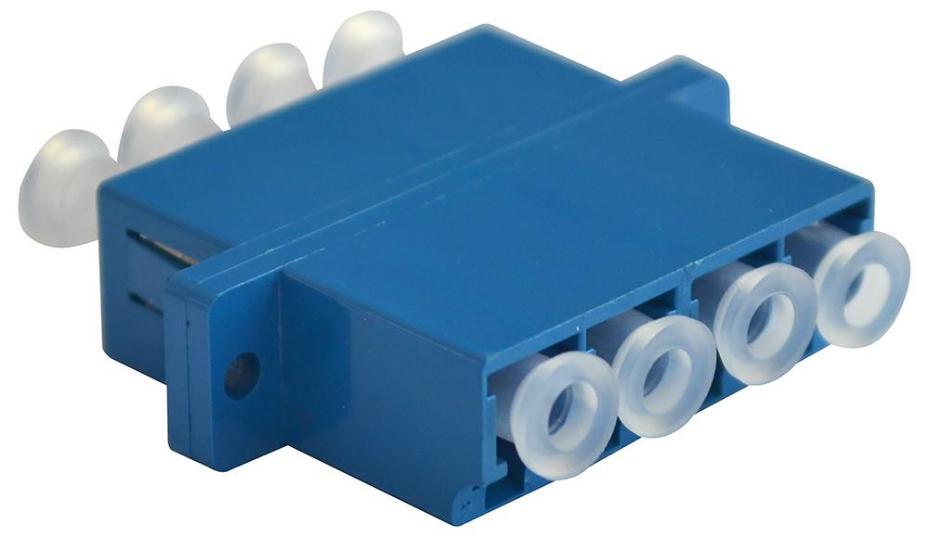 Single Mode Fibre Optical Blue Quadplex Duplex LC UPC Socket to Duplex LC UPC Socket Coupler Adaptor, Flange - BFC-LCU-QD-F