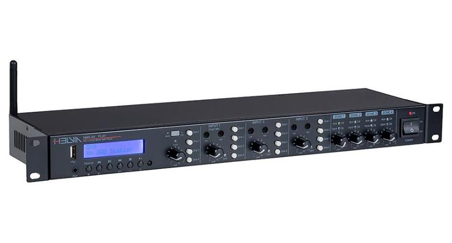 4x 60W Rackmount 4-In / 4-Out Matrix Mixer-Amplifier with Multi-Player - HMX-44 PLAY