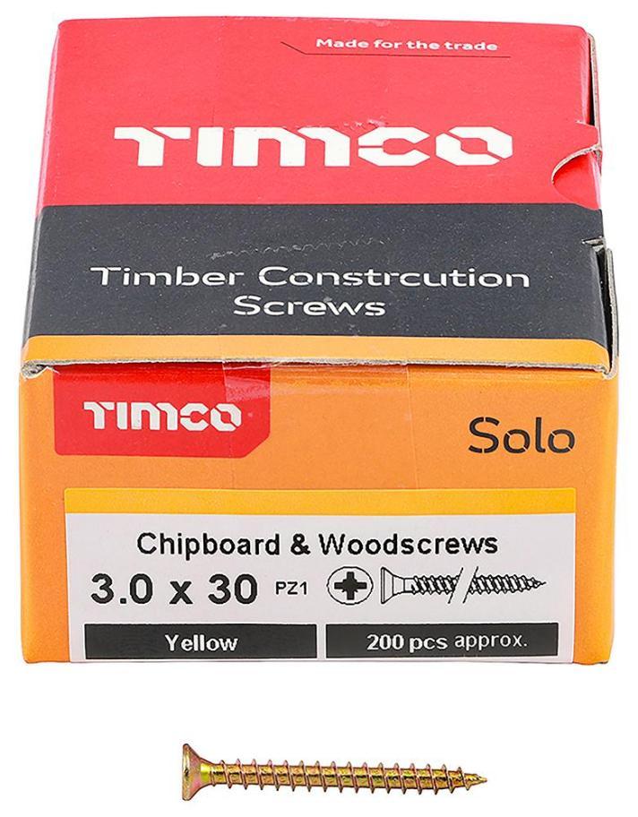 3mm x 30mm Pozidriv Double Countersunk ZYP Solo Chipboard & Wood Screws, 200 Pack - 30030SOLOC