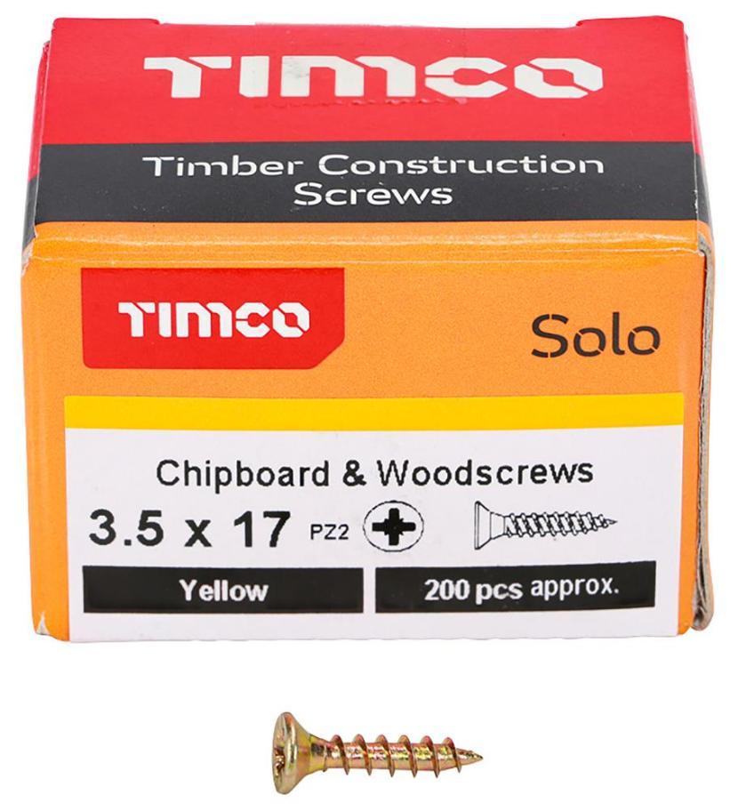3.5mm x 17mm Pozidriv Double Countersunk ZYP Solo Chipboard & Wood Screws, 200 Pack - 35017SOLOC