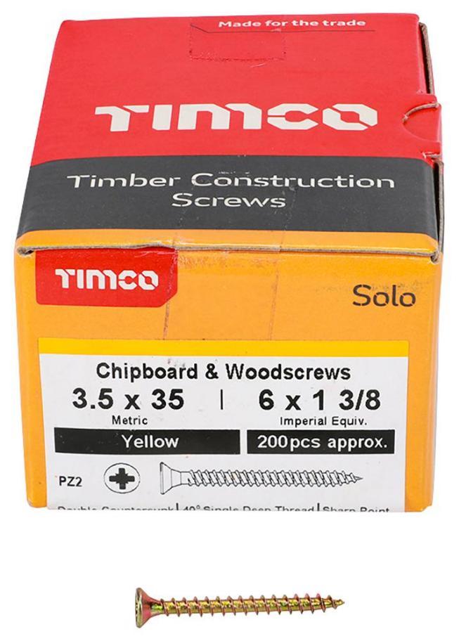 3.5mm x 35mm Pozidriv Double Countersunk ZYP Solo Chipboard & Wood Screws, 200 Pack - 35035SOLOC
