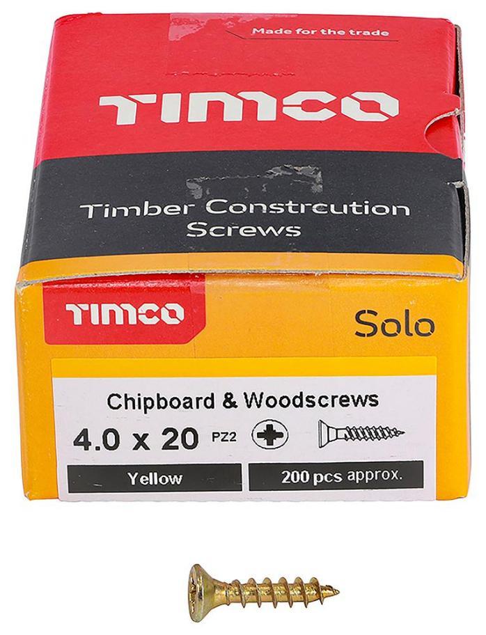 4mm x 20mm Pozidriv Double Countersunk ZYP Solo Chipboard & Wood Screws, 200 Pack - 40020SOLOC